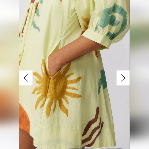 Ecote UO  Vero Shapeless Babydoll V-Neck Mini Dress Medium Yellow Abstract Print - Picture 3 of 10